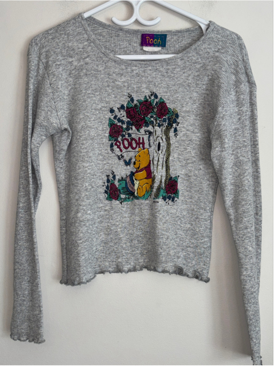 Disney Tops - Vintage Y2K Disney Winnie The Pooh Long Sleeve Ribbed Tee Small Grey Red